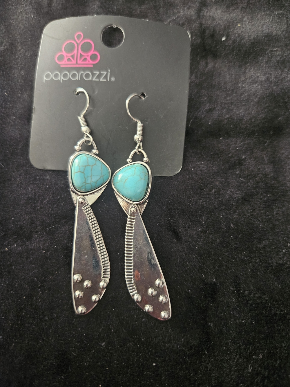 paparazzi Turquoise Teardrop Silver Tribal Dangle Earrings